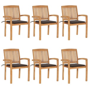 vidaXL, vidaXL Stapelbare Gartenstühle mit Kissen 6 Stk. Massivholz Teak, 