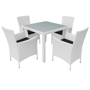 Diverse Hardware, 5-tlg. Garten-Essgruppe Poly Rattan Cremeweiss
