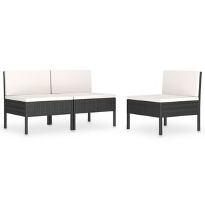 vidaXL, vidaXL Gartenstühle 3 Stk. mit Auflagen Poly Rattan Schwarz