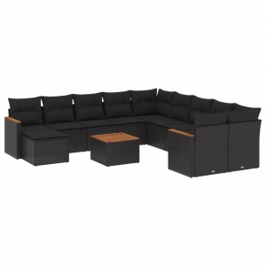 vidaXL, vidaXL 12-tlg. Garten-Sofagarnitur mit Kissen Schwarz Poly Rattan, vidaXL 12-tlg. Garten-Sofagarnitur mit Kissen Schwarz Poly Rattan