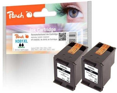 Peach, Peach Doppelpack Druckköpfe schwarz kompatibel zu HP No. 301XL, CH563EE, Peach HP 301 XLbk 2 Druckköpfe XL 2*bk ersetzt HP No. 301XL bk*2, D8J45AE für z.B. HP DeskJet 2540, HP Envy 4500 e-All-in-One, HP DeskJet 1000