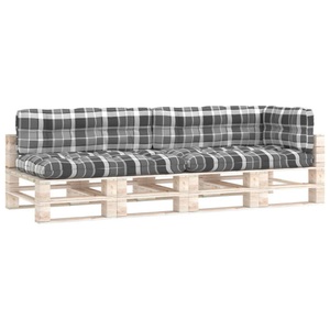 vidaXL, vidaXL Palettensofa-Auflagen 5 Stk. Grau Karomuster, vidaXL Palettenkissen 5-tlg. Grau Karomuster Stoff