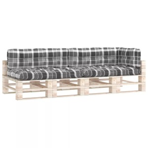vidaXL, vidaXL Palettensofa-Auflagen 5 Stk. Grau Karomuster, vidaXL Palettenkissen 5-tlg. Grau Karomuster Stoff