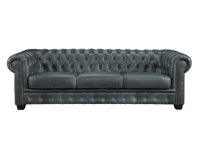 LINEA SOFA, Chesterfield Ledersofa 4-Sitzer - Büffelleder - Graugrün - BRENTON Chesterfield Ledersofa 4-Sitzer - Büffelleder - Graugrün - BRENTON, 