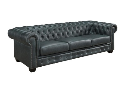 LINEA SOFA, Chesterfield Ledersofa 4-Sitzer - Büffelleder - Graugrün - BRENTON Chesterfield Ledersofa 4-Sitzer - Büffelleder - Graugrün - BRENTON, 