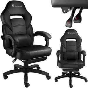 TecTake, Racing Bürostuhl Comodo mit Fussstütze Racing Bürostuhl Comodo mit Fussstütze, Tectake - Racing Bürostuhl Comodo mit Fussstütze, Schwarz Bedruckt, 70 CM