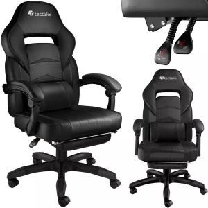 TecTake, Racing Bürostuhl Comodo mit Fussstütze Racing Bürostuhl Comodo mit Fussstütze, Tectake - Racing Bürostuhl Comodo mit Fussstütze, Schwarz Bedruckt, 70 CM