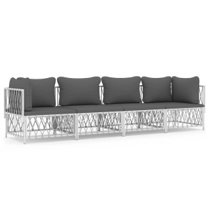 vidaXL, vidaXL 4-tlg. Garten-Lounge-Set mit Kissen Weiß Stahl, vidaXL 4-tlg. Garten-Lounge-Set mit Kissen Weiß Stahl
