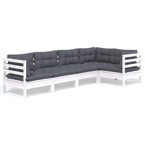 vidaXL, vidaXL 5-tlg. Garten-Lounge-Set mit Kissen Weiß Kiefernholz
