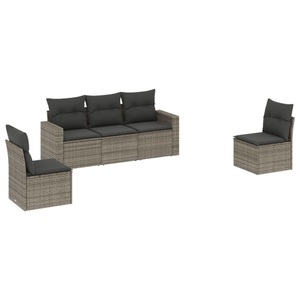 vidaXL, vidaXL 5-tlg. Garten-Sofagarnitur mit Kissen Grau Poly Rattan, vidaXL 5-tlg. Garten-Sofagarnitur mit Kissen Grau Poly Rattan