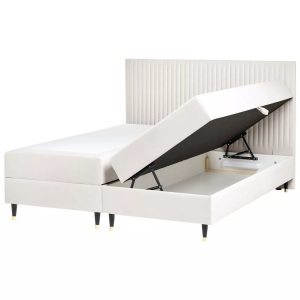 Beliani, Beliani - Boxspringbett mit Stauraum aus Samtstoff Skandinavisch DAME, 180x200 cm, Schneeweiss