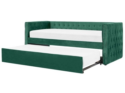 Beliani, Bett mit Lattenrost aus Samtstoff Glamourös GASSIN Bett mit Lattenrost aus Samtstoff Glamourös GASSIN, Beliani - Bett mit Lattenrost aus Samtstoff Modern GASSIN, 90x200 cm, Ozeangrün