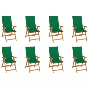 vidaXL, vidaXL Garten-Liegestühle mit Kissen 8 Stk. Massivholz Teak, vidaXL Verstellbare Gartenstühle mit Auflagen 8 Stk. Massivholz Teak