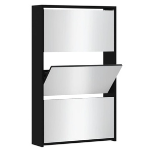 vidaXL, vidaXL Schuhschrank mit Spiegel 3 Fächer Schwarz 63x17x102,5 cm, VidaXL - Schuhregal holzwerkstoff, One Size, Schwarz