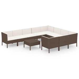 vidaXL, vidaXL 11-tlg. Garten-Lounge-Set mit Auflagen Poly Rattan Braun