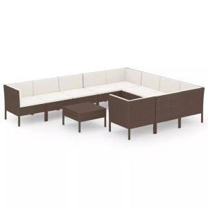 vidaXL, vidaXL 11-tlg. Garten-Lounge-Set mit Auflagen Poly Rattan Braun