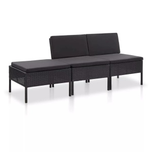 Diverse Hardware, 3-tlg. Garten-Lounge-Set mit Auflagen Poly Rattan Schwarz, vidaXL 3-tlg. Garten-Lounge-Set mit Auflagen Poly Rattan Schwarz