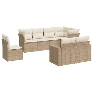 vidaXL, vidaXL 8-tlg. Garten-Sofagarnitur mit Kissen Beige Poly Rattan, vidaXL 8-tlg. Garten-Sofagarnitur mit Kissen Beige Poly Rattan