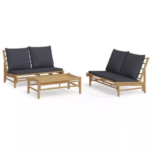 vidaXL, vidaXL 3-tlg. Garten-Lounge-Set mit Dunkelgrauen Kissen Bambus, vidaXL 3-tlg. Garten-Lounge-Set mit Dunkelgrauen Kissen Bambus
