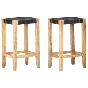 vidaXL, vidaXL Barhocker 2 Stk. Schwarz Echtleder 75 cm