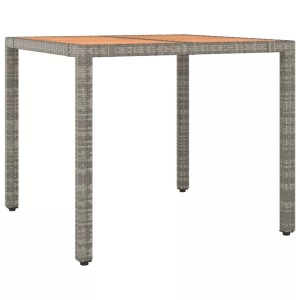 vidaXL, vidaXL Gartentisch mit Holzplatte Grau Poly Rattan & Massivholz Akazie, vidaXL Gartentisch mit Holzplatte Grau Poly Rattan & Massivholz Akazie