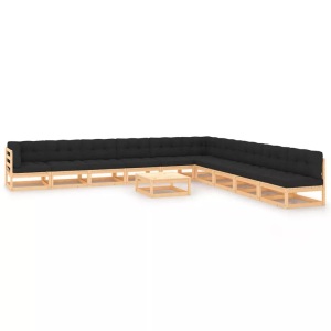 vidaXL, vidaXL 11-tlg. Garten-Lounge-Set mit Anthrazit Kissen Kiefernholz, vidaXL 11-tlg. Garten-Lounge-Set mit Kissen Massivholz Kiefer