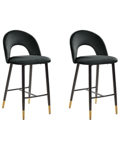 Beliani, Set mit 2 Barstühlen aus Samtstoff Retro FALTON Set mit 2 Barstühlen aus Samtstoff Retro FALTON, Beliani - Set mit 2 Barstühlen aus Samtstoff Glamourös FALTON, One Size, Schwarz