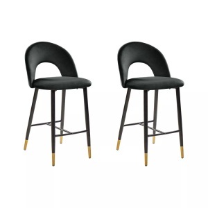 Beliani, Set mit 2 Barstühlen aus Samtstoff Retro FALTON Set mit 2 Barstühlen aus Samtstoff Retro FALTON, Beliani - Set mit 2 Barstühlen aus Samtstoff Glamourös FALTON, One Size, Schwarz