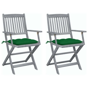 vidaXL, vidaXL Klappbare Gartenstühle 2 Stk. mit Kissen Massivholz Akazie, vidaXL Klappbare Gartenstühle 2 Stk. mit Kissen Massivholz Akazie