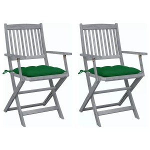 vidaXL, vidaXL Klappbare Gartenstühle 2 Stk. mit Kissen Massivholz Akazie