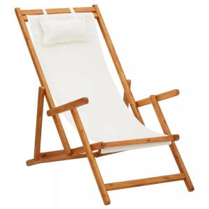 vidaXL, vidaXL Klappbarer Strandstuhl Eukalyptus Massivholz und Stoff Creme, VidaXL - Strandstuhl gewebe, One Size, Light Beige