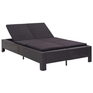 Diverse Hardware, 2-Personen-Sonnenliege mit Auflage Schwarz Poly Rattan, 