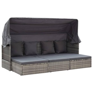 vidaXL, vidaXL Gartenbett mit Dach Grautöne Poly-Rattan
