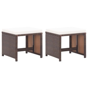 Diverse Hardware, Gartenhocker 2 Stk. mit Sitzkissen Poly Rattan Braun