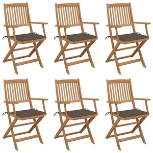 vidaXL, vidaXL Klappbare Gartenstühle 6 Stk. mit Kissen Massivholz Akazie, vidaXL Klappbare Gartenstühle 6 Stk. mit Kissen Massivholz Akazie
