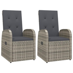 vidaXL, vidaXL Garten-Liegestühle 2 Stk. mit Auflagen Poly Rattan Grau, vidaXL Garten-Liegestühle 2 Stk. mit Auflagen Poly Rattan Grau