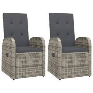 vidaXL, vidaXL Garten-Liegestühle 2 Stk. mit Auflagen Poly Rattan Grau, vidaXL Garten-Liegestühle 2 Stk. mit Auflagen Poly Rattan Grau