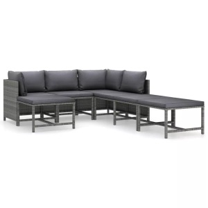 vidaXL, vidaXL 7-tlg. Garten-Lounge-Set mit Kissen Poly Rattan Grau, vidaXL 7-tlg. Garten-Lounge-Set mit Kissen Poly Rattan Grau