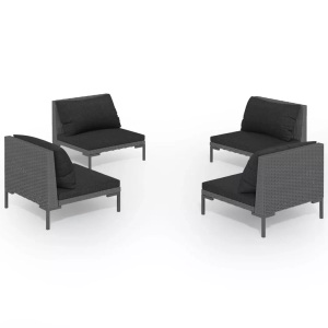 vidaXL, vidaXL 4-tlg. Garten-Lounge-Set mit Kissen Poly Rattan Dunkelgrau