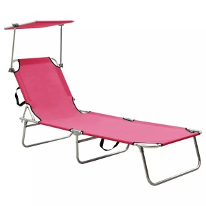 vidaXL, vidaXL Klappliege mit Sonnenschutz Rosa Aluminium, vidaXL Klappliege mit Sonnendach Rosa Aluminium