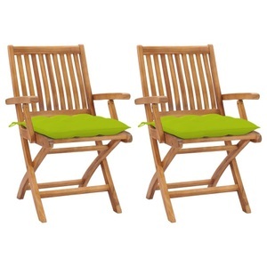 vidaXL, vidaXL Gartenstühle 2 Stk. mit Hellgrünen Kissen Massivholz Teak