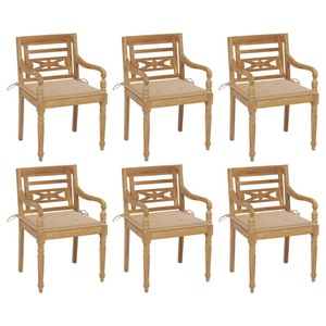 vidaXL, vidaXL Batavia-Stühle mit Kissen 6 Stk. Massivholz Teak, vidaXL Batavia-Stühle mit Kissen 6 Stk. Massivholz Teak