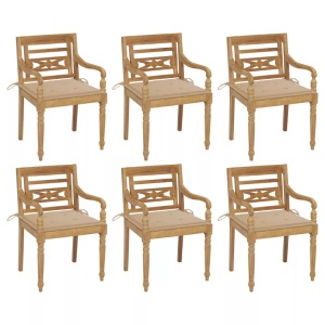 vidaXL, vidaXL Batavia-Stühle mit Kissen 6 Stk. Massivholz Teak, vidaXL Batavia-Stühle mit Kissen 6 Stk. Massivholz Teak