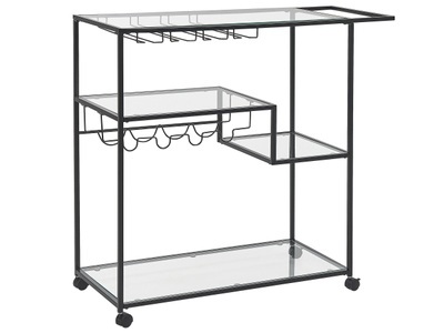 Beliani, Beliani Servierwagen Metall / Glas schwarz mit Weinregal 4 Etagen MARCOLA, Beliani Servierwagen Metall / Glas schwarz mit Weinregal 4 Etagen MARCOLA