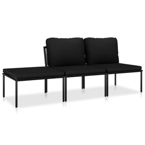 Diverse Hardware, 3-tlg. Garten-Lounge-Set mit Auflagen Schwarz PVC