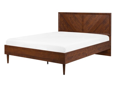 Beliani, Beliani Bett dunkler Holzfarbton Lattenrost 140 x 200 cm MIALET, Beliani - Bett mit Lattenrost aus Faserplatte Klassisch MIALET, 140x200 cm, Braun Leder
