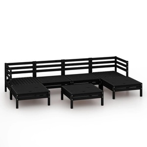 vidaXL, vidaXL 7-tlg. Garten-Lounge-Set Schwarz Massivholz Kiefer, vidaXL 7-tlg. Garten-Lounge-Set Schwarz Massivholz Kiefer