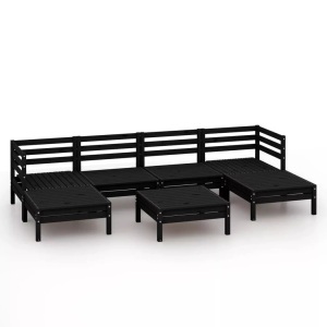 vidaXL, vidaXL 7-tlg. Garten-Lounge-Set Schwarz Massivholz Kiefer, vidaXL 7-tlg. Garten-Lounge-Set Schwarz Massivholz Kiefer