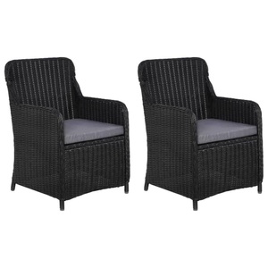 vidaXL, vidaXL Gartenstühle mit Polster 2 Stk. Poly Rattan Schwarz, vidaXL Gartenstühle mit Polster 2 Stk. Poly Rattan Schwarz