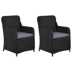 vidaXL, vidaXL Gartenstühle mit Polster 2 Stk. Poly Rattan Schwarz, vidaXL Gartenstühle mit Polster 2 Stk. Poly Rattan Schwarz
